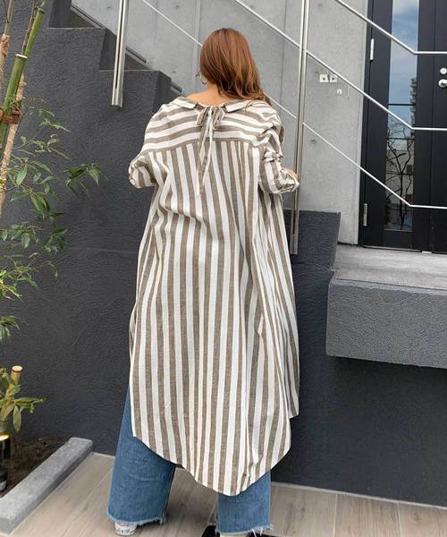 CIEL'AIR（シエルエアー）の「【CIEL'AIR/シエルエアー】ストライプバックリボンシャツワンピ（シャツワンピース・レディース・ベージュ/カーキ・FREE）」の19枚目の写真