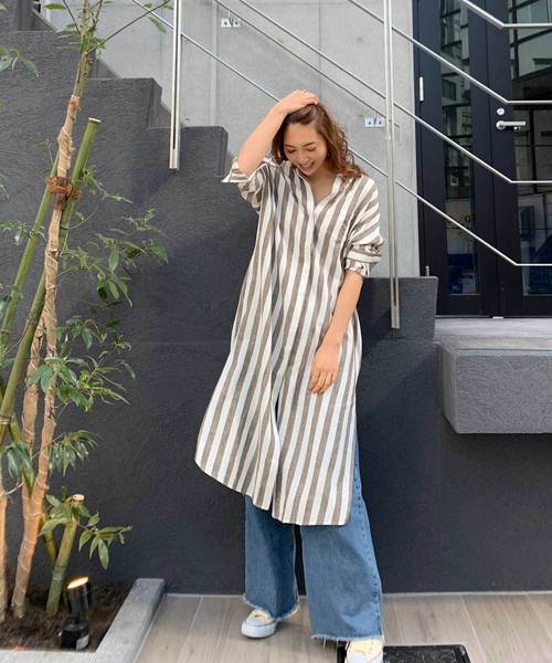 CIEL'AIR（シエルエアー）の「【CIEL'AIR/シエルエアー】ストライプバックリボンシャツワンピ（シャツワンピース・レディース・ベージュ/カーキ・FREE）」の12枚目の写真