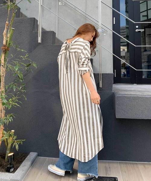 CIEL'AIR（シエルエアー）の「【CIEL'AIR/シエルエアー】ストライプバックリボンシャツワンピ（シャツワンピース・レディース・ベージュ/カーキ・FREE）」の15枚目の写真