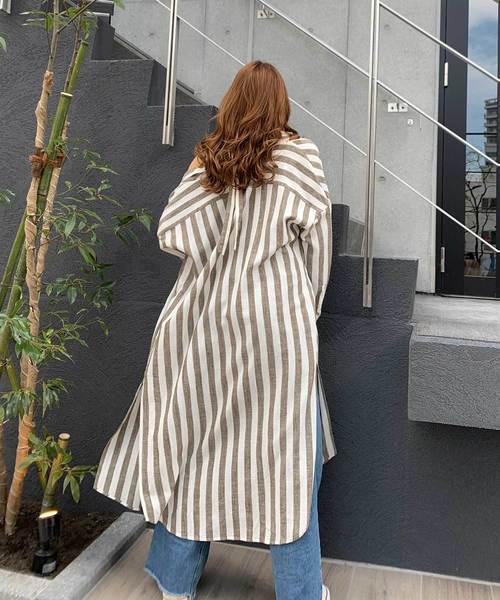 CIEL'AIR（シエルエアー）の「【CIEL'AIR/シエルエアー】ストライプバックリボンシャツワンピ（シャツワンピース・レディース・ベージュ/カーキ・FREE）」の10枚目の写真