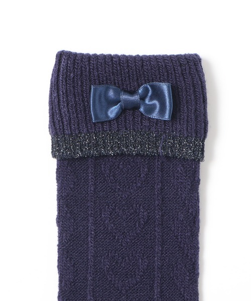 KP DECO（ケーピーデコ）の「ハート編みミニリボン付きハイソックス（ソックス/靴下・キッズ・オフホワイト/杢グレー/ブルー系その他・22cm/16cm/18cm/14cm/20cm）」の7枚目の写真