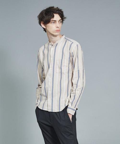 ABAHOUSE GRAY(アバハウスグレイ)の「【展開店舗限定】バンドカラーストライプシャツ(シャツ/ブラウス・メンズ・ホワイト/ベージュ/カーキ・46/48/50)」の3枚目の写真