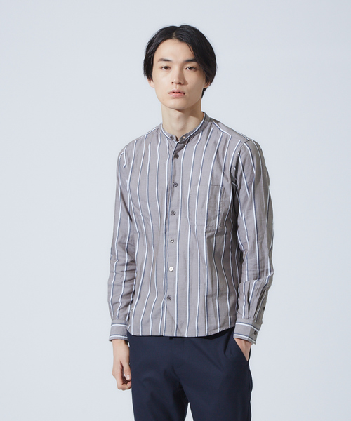 ABAHOUSE GRAY(アバハウスグレイ)の「【展開店舗限定】バンドカラーストライプシャツ(シャツ/ブラウス・メンズ・ホワイト/ベージュ/カーキ・46/48/50)」の2枚目の写真