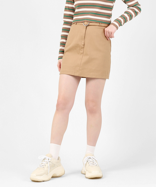 DING(ディング)の「DING/リングベルト付きスカート(スカート・レディース・ブラック/ベージュ・FREE)」の1枚目の写真