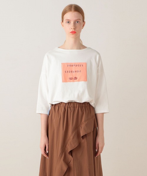 FRAPBOIS(フラボア)の「パウディーT カットソー(Tシャツ/カットソー・レディース・オレンジ系その他/ブラック/ホワイト・1/2)」の1枚目の写真