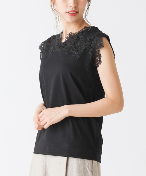 PUAL CE CIN(ピュアルセシン)の「レースノースリーブ(Tシャツ/カットソー・レディース・ブラック/オフホワイト/ライトベージュ・FREE)」の1枚目の写真