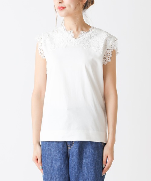 PUAL CE CIN(ピュアルセシン)の「レースノースリーブ(Tシャツ/カットソー・レディース・ブラック/オフホワイト/ライトベージュ・FREE)」の12枚目の写真