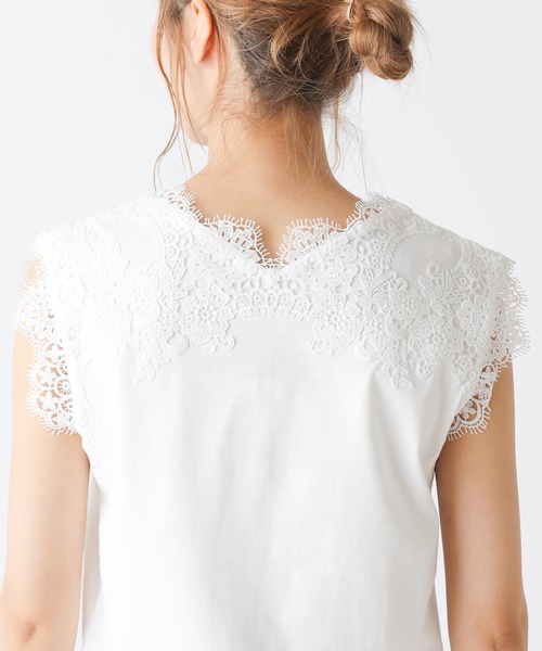 PUAL CE CIN(ピュアルセシン)の「レースノースリーブ(Tシャツ/カットソー・レディース・ブラック/オフホワイト/ライトベージュ・FREE)」の4枚目の写真