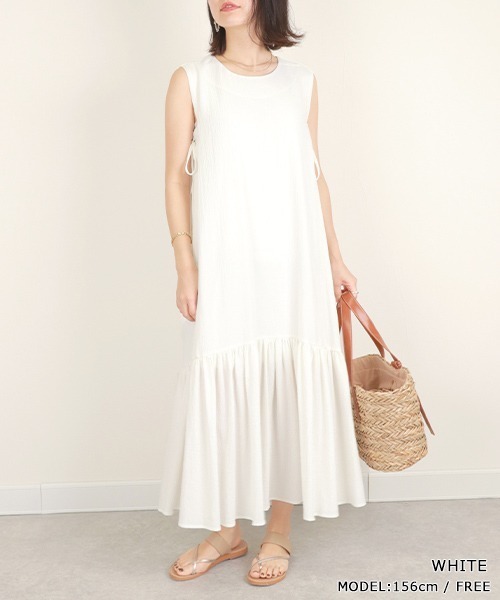 RANDA(ランダ)の「サイドリボンギャザーワンピース(ワンピース・レディース・ホワイト/グリーン/チェック・FREE)」の1枚目の写真