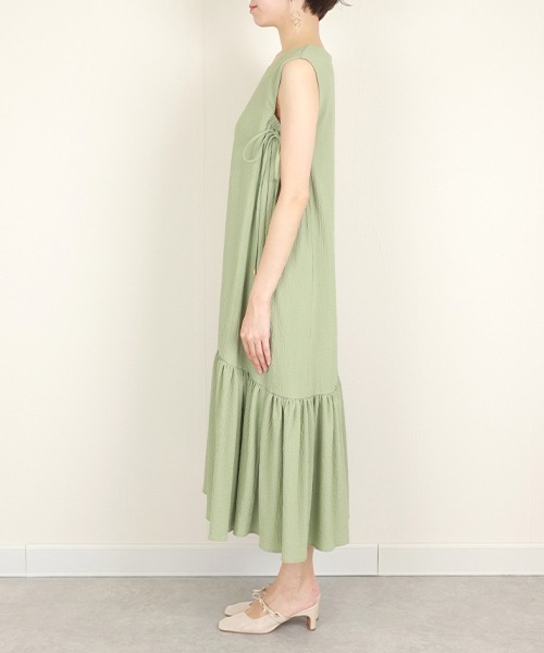 RANDA(ランダ)の「サイドリボンギャザーワンピース(ワンピース・レディース・ホワイト/グリーン/チェック・FREE)」の4枚目の写真