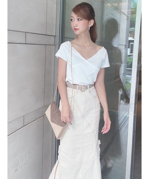 RESEXXY（リゼクシー）の「バイカラーステッチデニムスカート（デニムスカート・レディース・オフホワイト/インディゴブルー・SMALL/MEDIUM）」の12枚目の写真