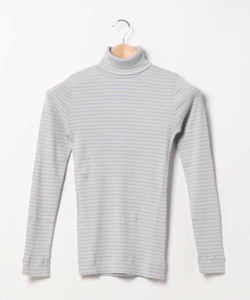human woman(ヒューマンウーマン)の「スビン丸胴ボーダー(Tシャツ/カットソー・レディース・チャコールグレー/ダークオリーブ・MEDIUM)」の5枚目の写真