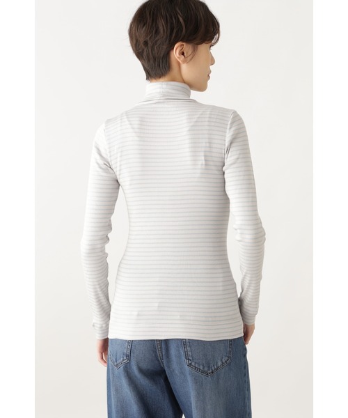 human woman(ヒューマンウーマン)の「スビン丸胴ボーダー(Tシャツ/カットソー・レディース・チャコールグレー/ダークオリーブ・MEDIUM)」の3枚目の写真