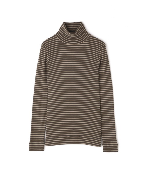 human woman(ヒューマンウーマン)の「スビン丸胴ボーダー(Tシャツ/カットソー・レディース・チャコールグレー/ダークオリーブ・MEDIUM)」の11枚目の写真