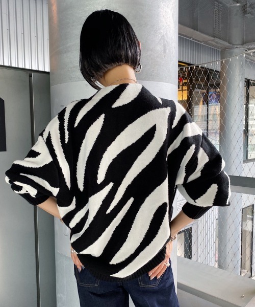 PAGEBOY（ページボーイ）の「ゼブラジャガードニット（ニット/セーター・レディース・ブラック/モカ・FREE）」の5枚目の写真