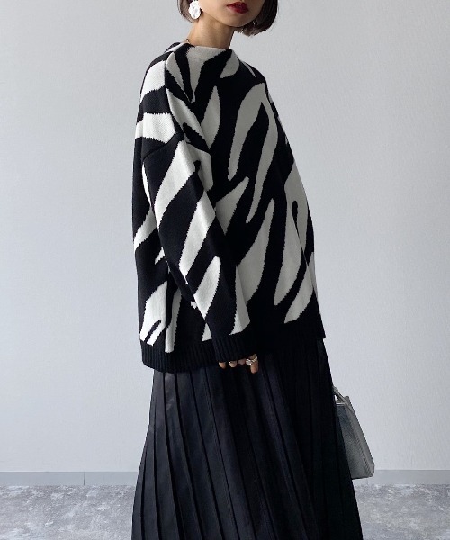 PAGEBOY（ページボーイ）の「ゼブラジャガードニット（ニット/セーター・レディース・ブラック/モカ・FREE）」の20枚目の写真