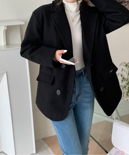 emi+(エミプラス)の「BIGシルエット チェック柄テーラージャケット(チェスターコート・レディース・ブラック/ブラウン/ダークブラウン/ベージュ/アイボリー・S/M/L)」の6枚目の写真