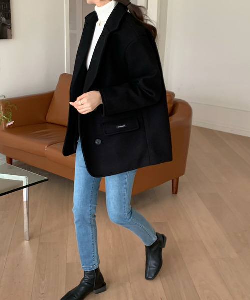 emi+(エミプラス)の「BIGシルエット チェック柄テーラージャケット(チェスターコート・レディース・ブラック/ブラウン/ダークブラウン/ベージュ/アイボリー・S/M/L)」の7枚目の写真