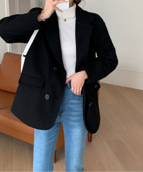 emi+(エミプラス)の「BIGシルエット チェック柄テーラージャケット(チェスターコート・レディース・ブラック/ブラウン/ダークブラウン/ベージュ/アイボリー・S/M/L)」の8枚目の写真