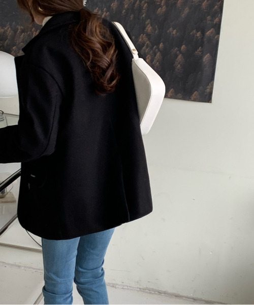 emi+(エミプラス)の「BIGシルエット チェック柄テーラージャケット(チェスターコート・レディース・ブラック/ブラウン/ダークブラウン/ベージュ/アイボリー・S/M/L)」の16枚目の写真