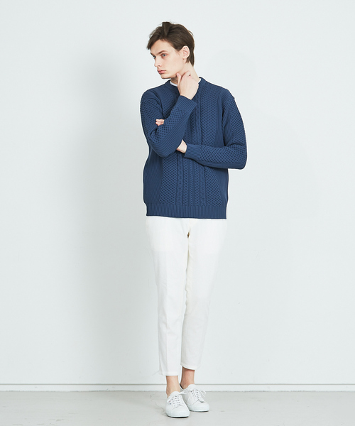 ABAHOUSE（アバハウス）の「クルーネック アランニット（ニット/セーター・メンズ・ブラック/オフホワイト/グレイッシュベージュ/グレイッシュブルー・46/44/48）」の5枚目の写真