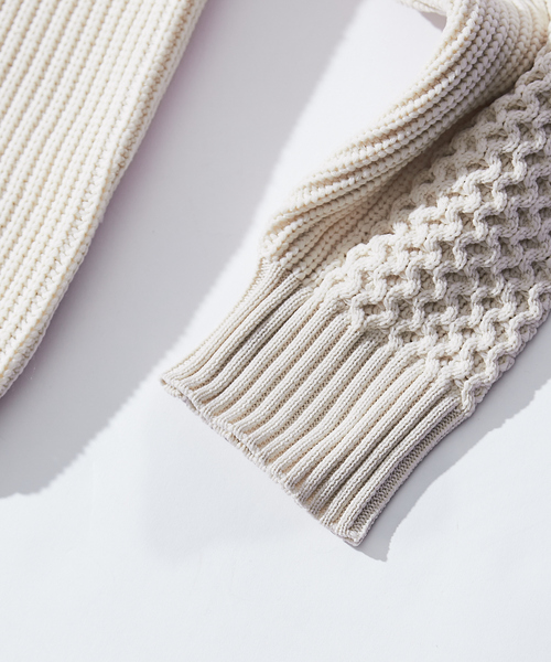 ABAHOUSE（アバハウス）の「クルーネック アランニット（ニット/セーター・メンズ・ブラック/オフホワイト/グレイッシュベージュ/グレイッシュブルー・46/44/48）」の10枚目の写真