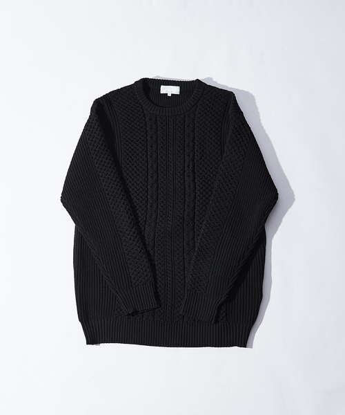 ABAHOUSE（アバハウス）の「クルーネック アランニット（ニット/セーター・メンズ・ブラック/オフホワイト/グレイッシュベージュ/グレイッシュブルー・46/44/48）」の13枚目の写真