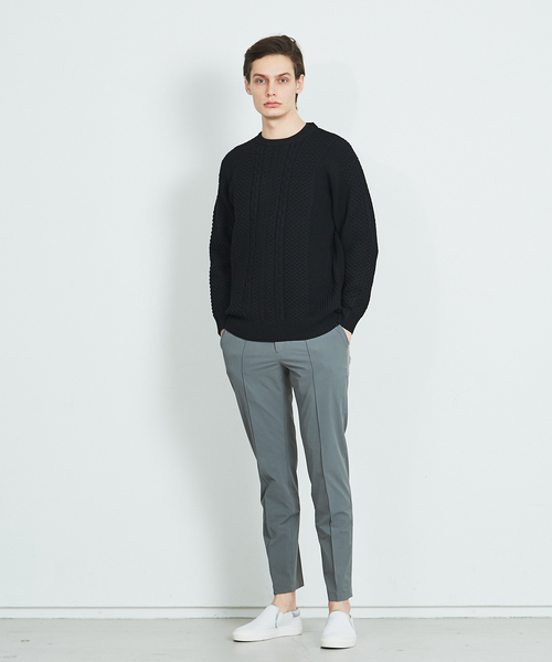 ABAHOUSE（アバハウス）の「クルーネック アランニット（ニット/セーター・メンズ・ブラック/オフホワイト/グレイッシュベージュ/グレイッシュブルー・46/44/48）」の15枚目の写真