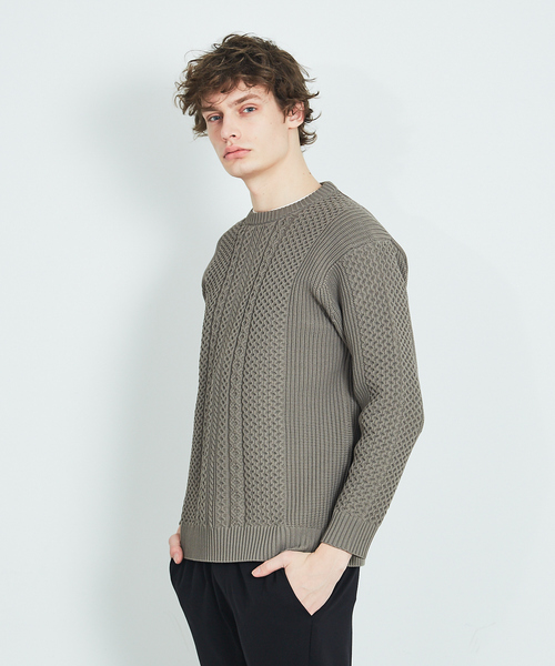 ABAHOUSE（アバハウス）の「クルーネック アランニット（ニット/セーター・メンズ・ブラック/オフホワイト/グレイッシュベージュ/グレイッシュブルー・46/44/48）」の18枚目の写真