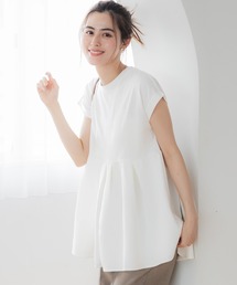 coca（coca） | 異素材切り替えフレンチスリーブフレアチュニック(Tシャツ/カットソー)