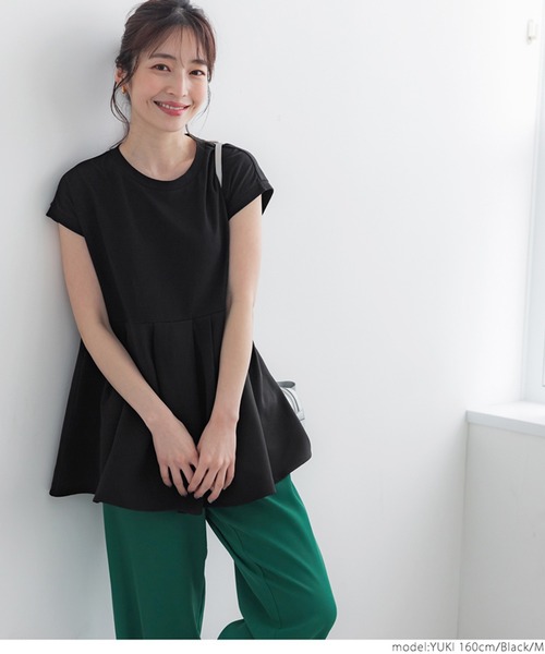 coca（coca）（コカ）の「異素材切り替えフレンチスリーブフレアチュニック（Tシャツ/カットソー・レディース・グレイッシュベージュ/ホワイト/ブラック・M/L）」の7枚目の写真