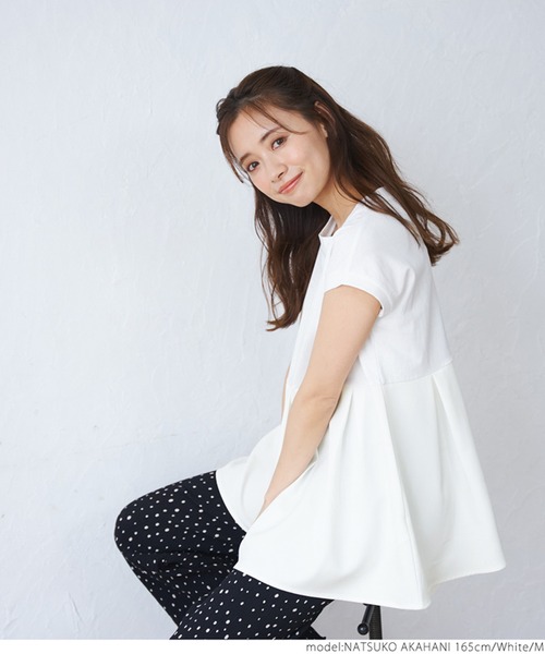 coca（coca）（コカ）の「異素材切り替えフレンチスリーブフレアチュニック（Tシャツ/カットソー・レディース・グレイッシュベージュ/ホワイト/ブラック・M/L）」の11枚目の写真