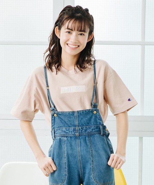 MILKFED.（ミルクフェド）の「MILKFED x CHAMPION SS TEE BAR（Tシャツ/カットソー・レディース・ホワイト/ブラック/ベージュ/パープル/ネイビー/ブラウン・ONE SIZE）」の4枚目の写真