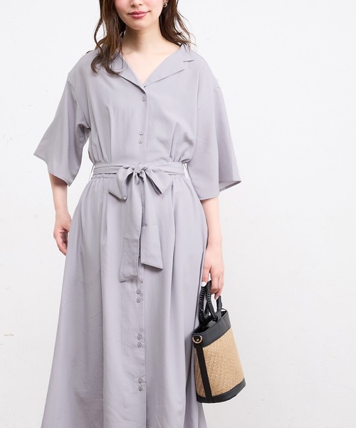 natural couture(ナチュラルクチュール)の「【WEB限定】ウエストリボン開襟シャツワンピース(ワンピース・レディース・グレー/カーキ/ラベンダー/その他1/その他2・FREE)」の4枚目の写真