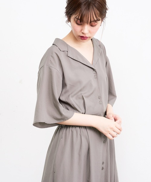 natural couture(ナチュラルクチュール)の「【WEB限定】ウエストリボン開襟シャツワンピース(ワンピース・レディース・グレー/カーキ/ラベンダー/その他1/その他2・FREE)」の2枚目の写真
