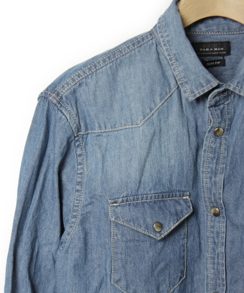 ZARA BASIC（ザラベーシック）の「長袖シャツ（シャツ/ブラウス・メンズ・ブルー・S）」の3枚目の写真