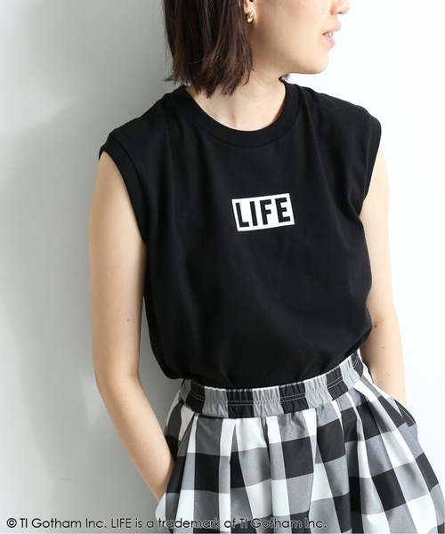 SLOBE IENA（スローブイエナ）の「LIFE グラフィック ノースリーブTシャツ【洗濯機使用可能】◆（Tシャツ/カットソー・レディース・ホワイト/ブラック・FREE）」の7枚目の写真
