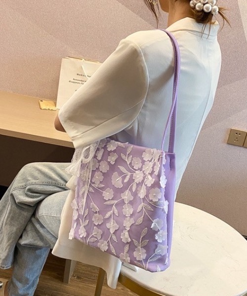 KOR（ケーオーアール）の「フラワーレーストートバック（トートバッグ・レディース・ホワイト/パープル・FREE）」の14枚目の写真