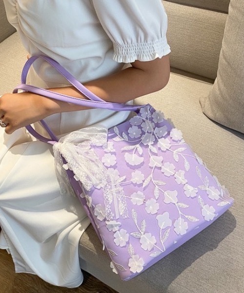KOR（ケーオーアール）の「フラワーレーストートバック（トートバッグ・レディース・ホワイト/パープル・FREE）」の13枚目の写真