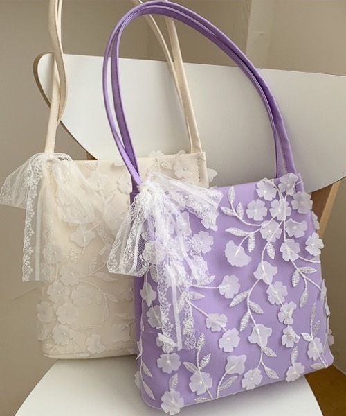 KOR（ケーオーアール）の「フラワーレーストートバック（トートバッグ・レディース・ホワイト/パープル・FREE）」の6枚目の写真