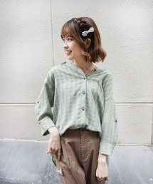 axes femme | シアーチェックロングシャツ(シャツ/ブラウス)