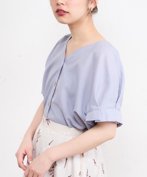 natural couture(ナチュラルクチュール)の「バー釦袖タックブラウス(シャツ/ブラウス・レディース・ブラック/サックスブルー/モカ/ストライプ/ライトベージュ/ピンク・FREE)」の21枚目の写真