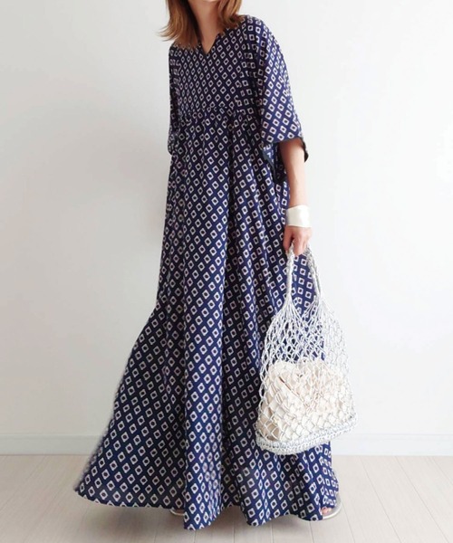 CORNERS（コーナーズ）の「CORNERS by yui　コモン柄カフタンワンピース（ワンピース・レディース・アイボリー/ブラウン/ミント/ネイビー/ブラック・M）」の12枚目の写真