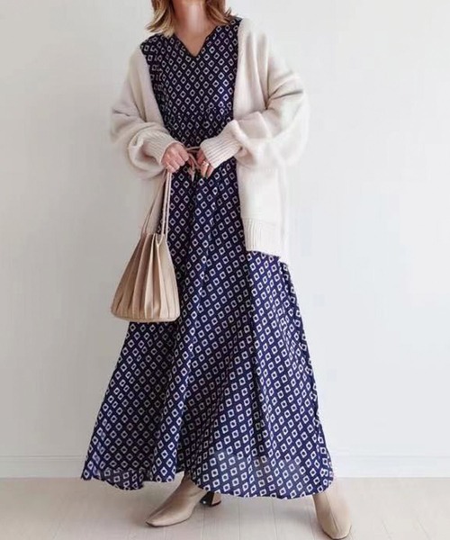 CORNERS（コーナーズ）の「CORNERS by yui　コモン柄カフタンワンピース（ワンピース・レディース・アイボリー/ブラウン/ミント/ネイビー/ブラック・M）」の18枚目の写真