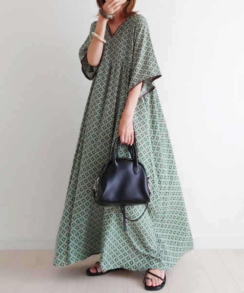 CORNERS（コーナーズ）の「CORNERS by yui　コモン柄カフタンワンピース（ワンピース・レディース・アイボリー/ブラウン/ミント/ネイビー/ブラック・M）」の15枚目の写真