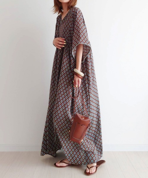 CORNERS（コーナーズ）の「CORNERS by yui　コモン柄カフタンワンピース（ワンピース・レディース・アイボリー/ブラウン/ミント/ネイビー/ブラック・M）」の19枚目の写真