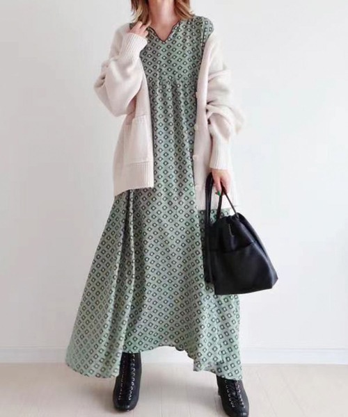 CORNERS（コーナーズ）の「CORNERS by yui　コモン柄カフタンワンピース（ワンピース・レディース・アイボリー/ブラウン/ミント/ネイビー/ブラック・M）」の22枚目の写真