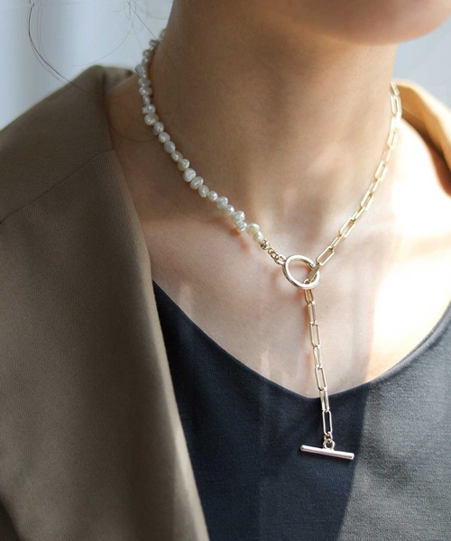 antiqua（アンティカ）の「淡水パールチェーンネックレス（ネックレス・レディース・シルバー/ゴールド・FREE）」の7枚目の写真