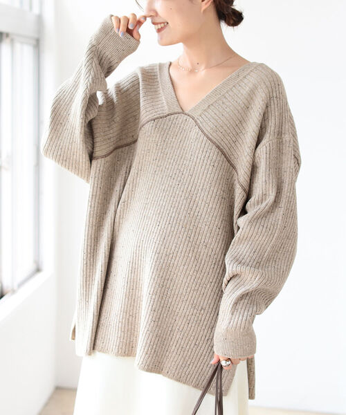 B:MING by BEAMS(ビーミングバイビームス)の「B:MING by BEAMS / ネップ リブ Vネック プルオーバー(ニット/セーター・レディース・チャコールグレー/ベージュ/ナチュラル・ONE SIZE)」の12枚目の写真