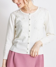 tocco closet | パールビジュー装飾フラワー刺繍入り七分袖カーディガン(カーディガン/ボレロ)